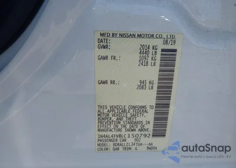 2020 Nissan Altima Platinum Vc-Turbo Fwd from USA, damaged, VIN 1N4AL4FV8LC150792